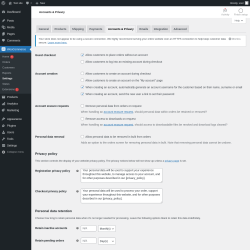 Page screenshot: WooCommerce &rarr; Settings &rarr; Accounts & Privacy