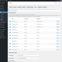 Page screenshot: WooCommerce &rarr; Settings &rarr; Emails
