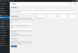 Page screenshot: Products &rarr; Attributes