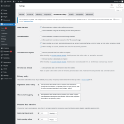 Page screenshot: WooCommerce &rarr; Settings &rarr; Accounts & Privacy