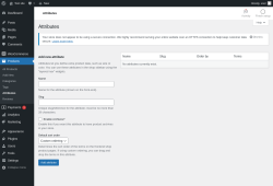Page screenshot: Products &rarr; Attributes