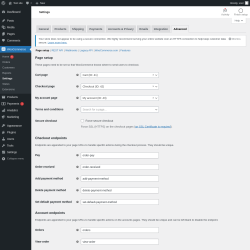 Page screenshot: WooCommerce &rarr; Settings &rarr; Advanced