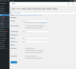 Page screenshot: WooCommerce &rarr; Settings &rarr; Products