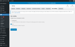 Page screenshot: WooCommerce &rarr; Settings &rarr; Site visibility