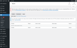 Page screenshot: WooCommerce &rarr; Reports &rarr; Stock
