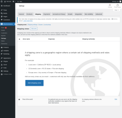 Page screenshot: WooCommerce &rarr; Settings &rarr; Shipping