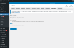 Page screenshot: WooCommerce &rarr; Settings &rarr; Site visibility