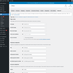 Page screenshot: WooCommerce &rarr; Settings &rarr; Advanced