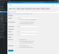 Page screenshot: WooCommerce &rarr; Settings &rarr; Products