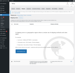 Page screenshot: WooCommerce &rarr; Settings &rarr; Shipping