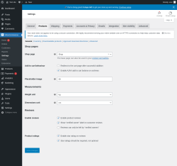 Page screenshot: WooCommerce &rarr; Settings &rarr; Products