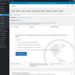 Page screenshot: WooCommerce &rarr; Settings &rarr; Shipping