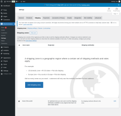 Page screenshot: WooCommerce &rarr; Settings &rarr; Shipping