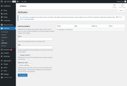 Page screenshot: Products &rarr; Attributes