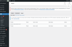 Page screenshot: WooCommerce &rarr; Reports &rarr; Stock
