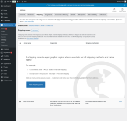 Page screenshot: WooCommerce &rarr; Settings &rarr; Shipping