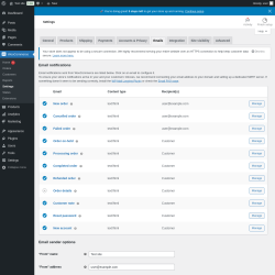 Page screenshot: WooCommerce &rarr; Settings &rarr; Emails