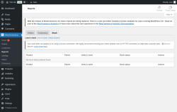 Page screenshot: WooCommerce &rarr; Reports &rarr; Stock