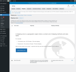 Page screenshot: WooCommerce &rarr; Settings &rarr; Shipping