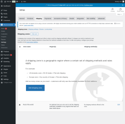 Page screenshot: WooCommerce &rarr; Settings &rarr; Shipping