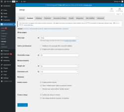 Page screenshot: WooCommerce &rarr; Settings &rarr; Products