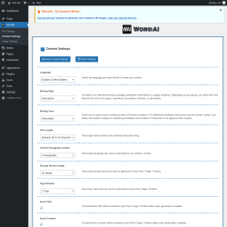 Page screenshot: WordAI → Content Settings