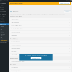 Page screenshot: Wordfence  → All Options