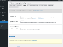 Page screenshot: Settings → WP Simple Shopping Cart → Shipping