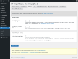 Page screenshot: Settings → WP Simple Shopping Cart → Shipping