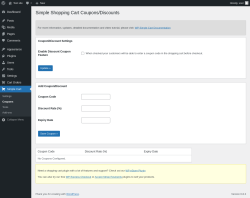 Page screenshot: Simple Cart → Coupons