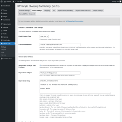 Page screenshot: Settings → WP Simple Shopping Cart → Email Settings