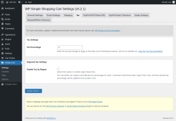 Page screenshot: Settings → WP Simple Shopping Cart → Tax