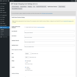 Page screenshot: Settings → WP Simple Shopping Cart → PayPal Smart Checkout