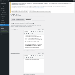 Page screenshot: WP 2FA → Settings → White labeling