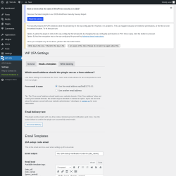 Page screenshot: WP 2FA → Settings → Emails & templates