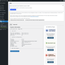 Page screenshot: WP 2FA → Help & Contact Us → System info