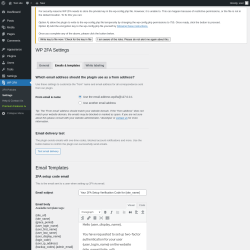 Page screenshot: WP 2FA → Settings → Emails & templates