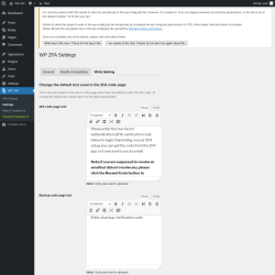 Page screenshot: WP 2FA → Settings → White labeling