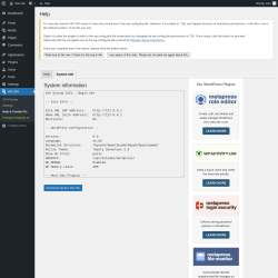 Page screenshot: WP 2FA → Help & Contact Us → System info