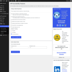 Page screenshot: WP Accessibility &rarr; Testing & Admin