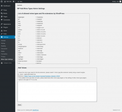 Page screenshot: Settings &rarr; Mime Type Settings