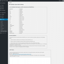 Page screenshot: Settings &rarr; Mime Type Settings
