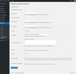 Page screenshot: Settings → AdFly Integration Settings