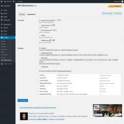 Page screenshot: Settings → WP Attachments → Appearance