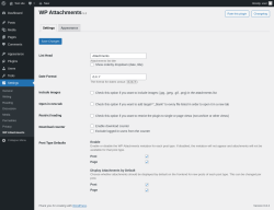 Page screenshot: Settings → WP Attachments