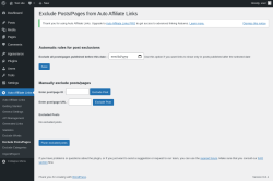 Page screenshot: Auto Affiliate Links → Exclude Posts/Pages