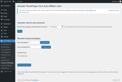 Page screenshot: Auto Affiliate Links → Exclude Posts/Pages