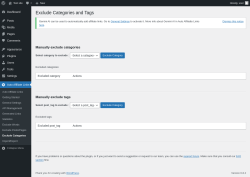 Page screenshot: Auto Affiliate Links &rarr; Exclude Categories