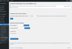 Page screenshot: Auto Affiliate Links &rarr; Exclude Posts/Pages