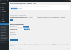 Page screenshot: Auto Affiliate Links &rarr; Exclude Posts/Pages
